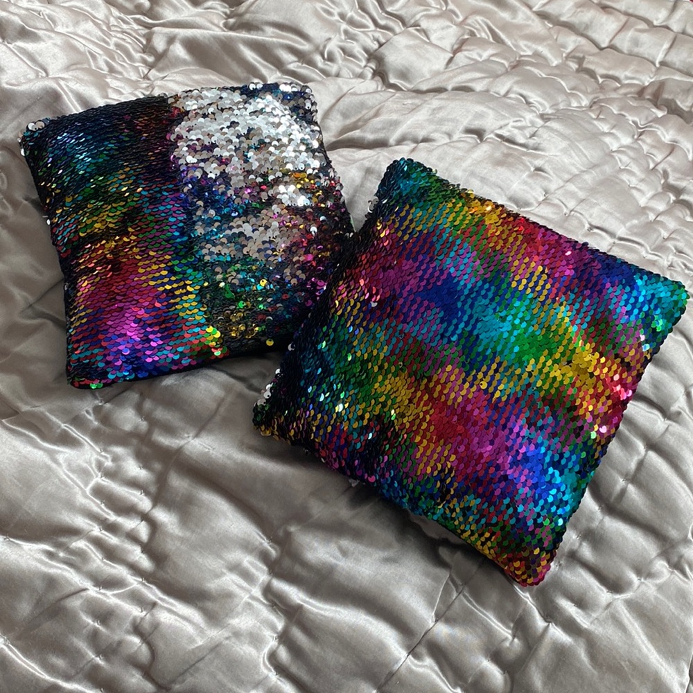 2 Multicolor/Silver Reversible Sequins Small Pillow